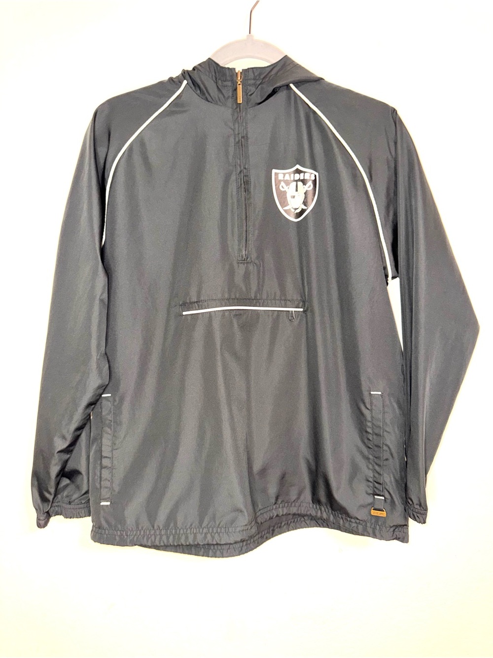 Vintage Y2K 2005 Reebok NFL Oakland Raiders Pullover Windbreaker Jacket S Hood